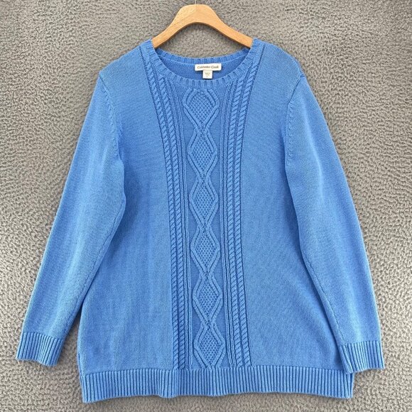 Coldwater Creek Sweater Womens Large Blue Cable Knit Stretch Pullover Everyday - Picture 1 of 10